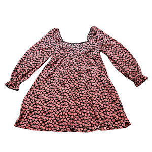 Pink & Black Floral Dress Size Large w/ Roses #0062